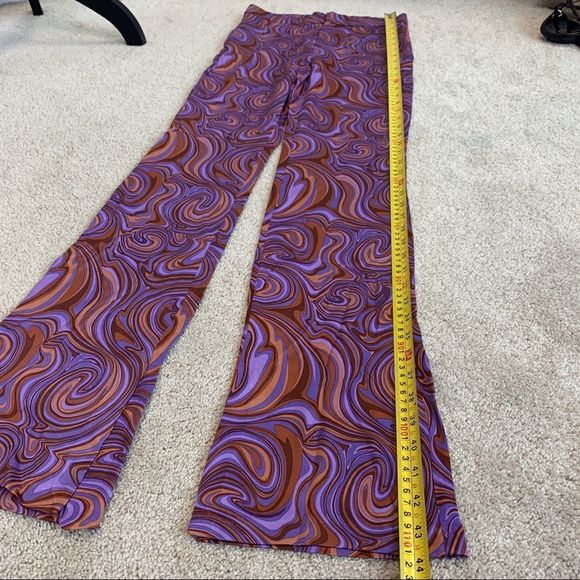 ZARA dark mauve swirl printed high waisted flared leg pants Sz S NWT - Picture 8 of 10